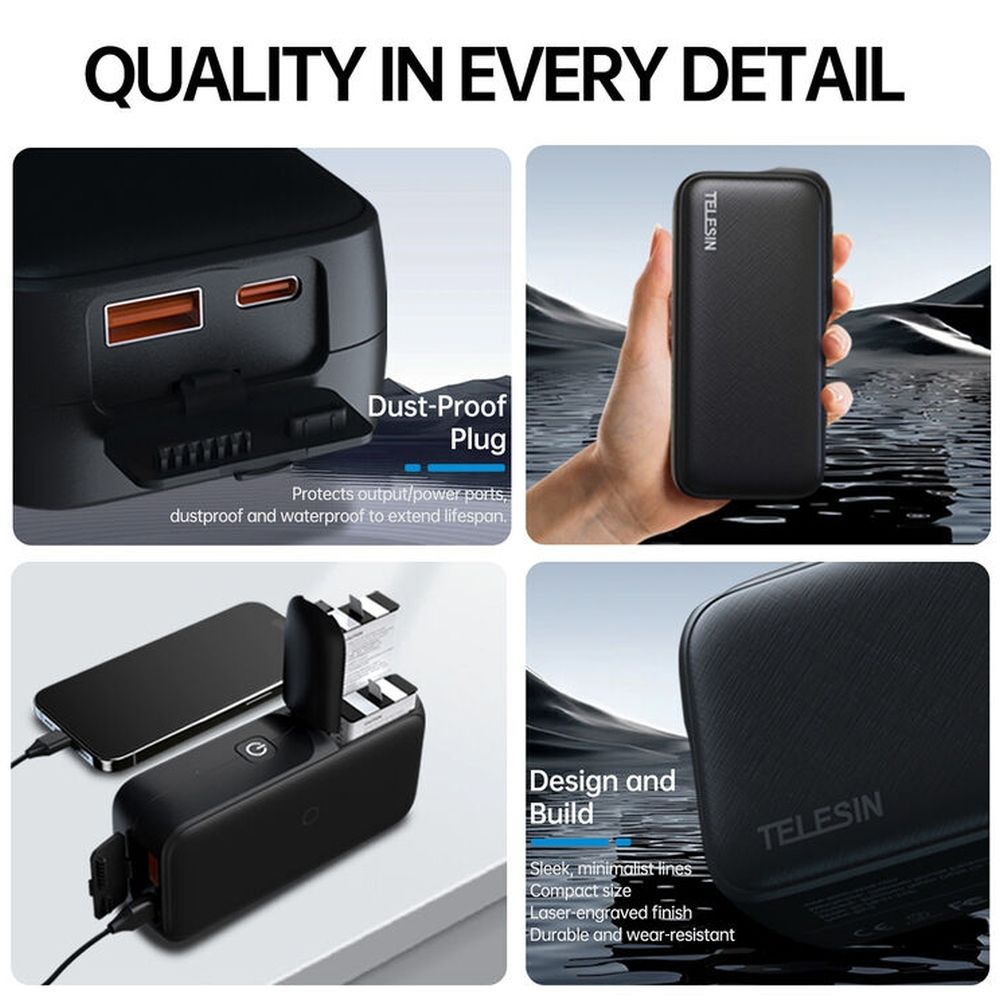Telesin 10 000 mAh Batterie externe pour Batteries GoPro 13 - 20 W