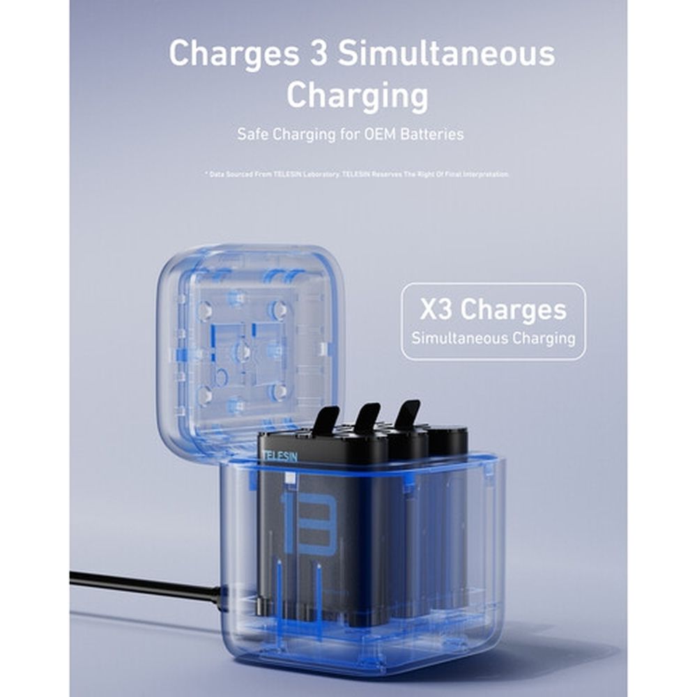 Telesin Boîtier de chargeur de batterie + 2 Batteries pour GoPro Hero 13