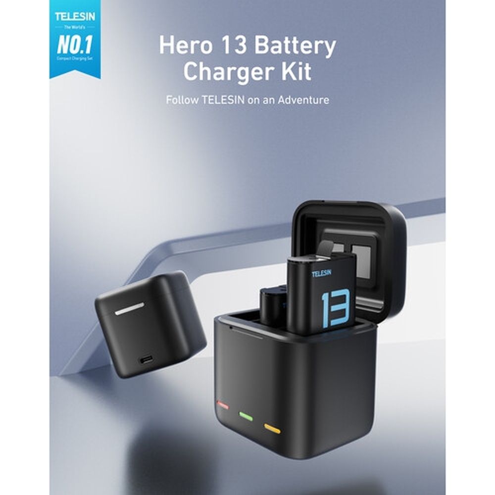 Telesin Boîtier de chargeur de batterie + 2 Batteries pour GoPro Hero 13