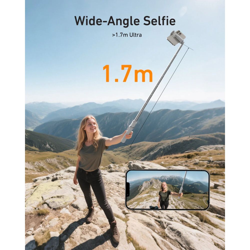 Telesin Perche à selfie à ouverture automatique 1,8 m avec télécommande Bluetooth