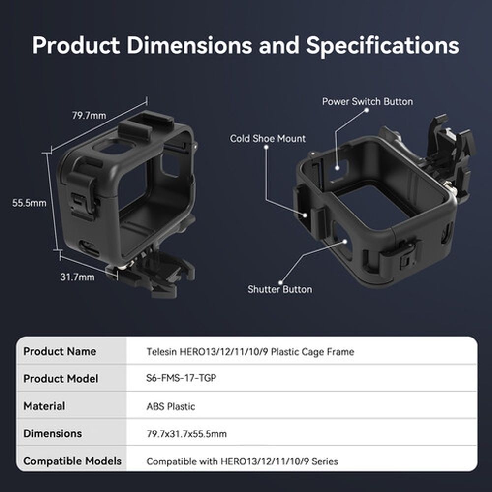 Telesin Cadre en plastique pour GoPro Hero 13/12/11/10/9