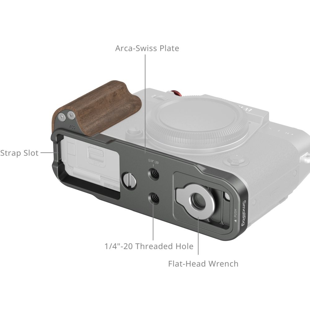 SmallRig 5668 Plaque de Montage en L avec Poignée pour en Bois FUJIFILM X-T30 / X-T30 II / X-T30 III, Argent Anthracite