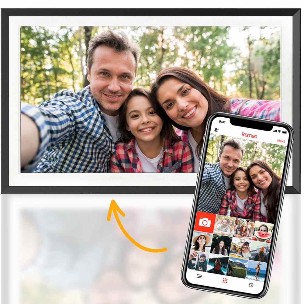 Pora&Co Digitaler Fotorahmen aus schwarzem Holz, 15 Zoll