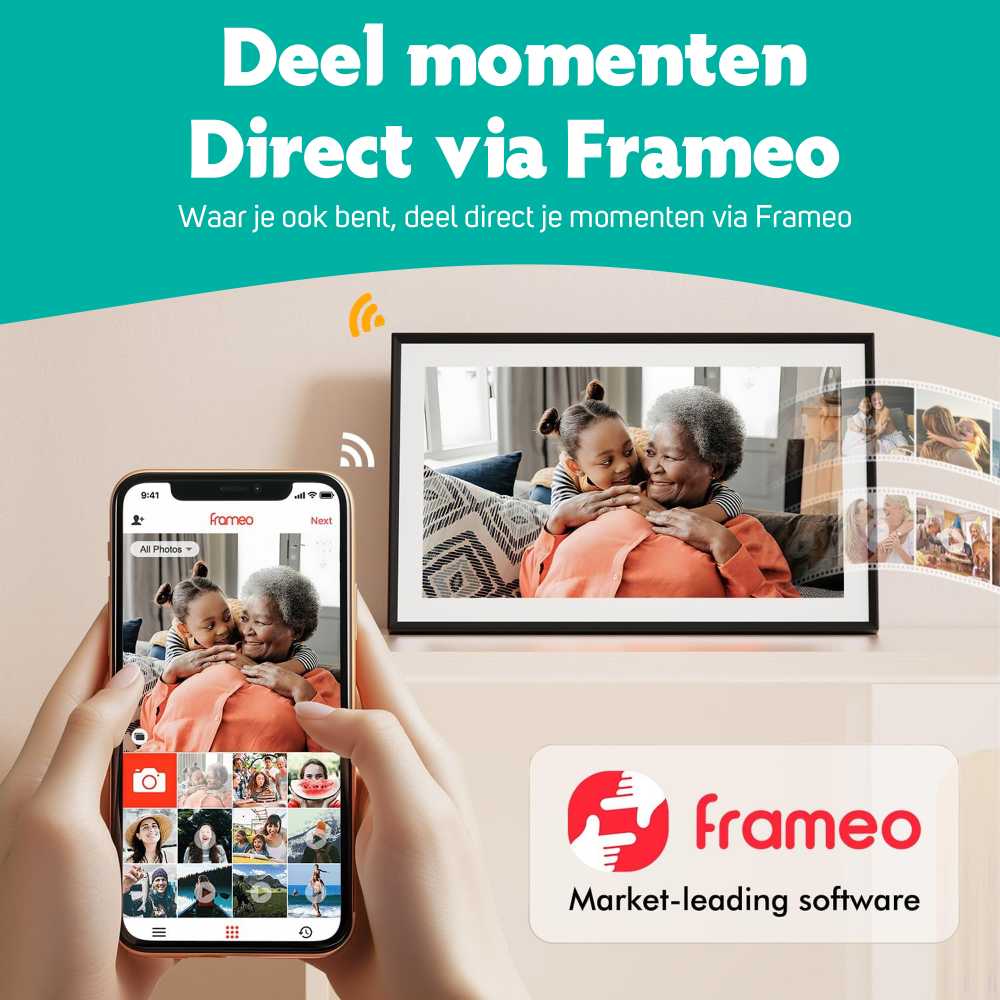 Pora&Co Digitaler Fotorahmen aus schwarzem Holz, 15 Zoll