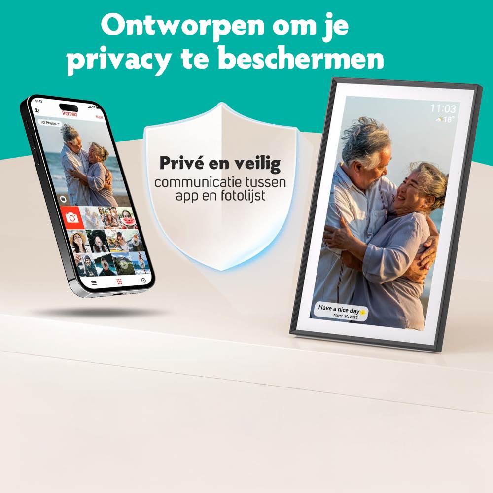 Pora&Co Digitaler Fotorahmen aus schwarzem Holz, 15 Zoll