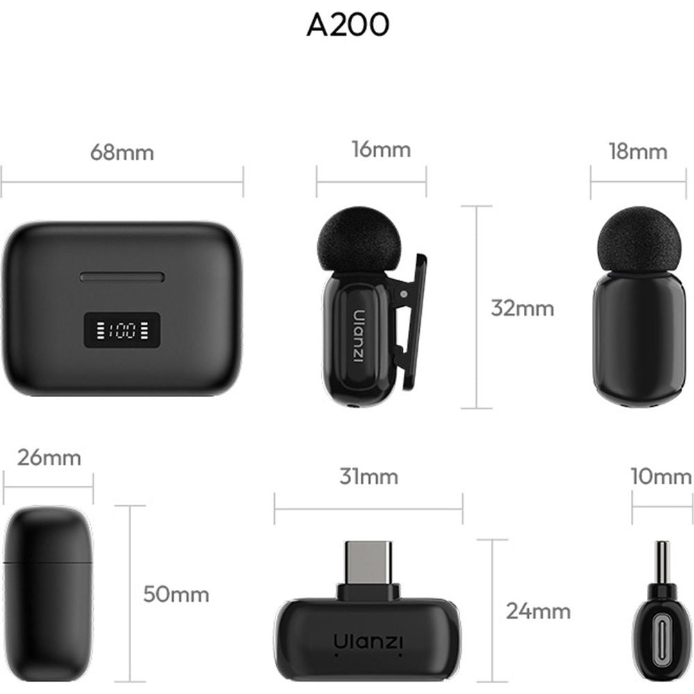 Ulanzi A200 Mini Mic Microphone sans Fil USB-C - Noir