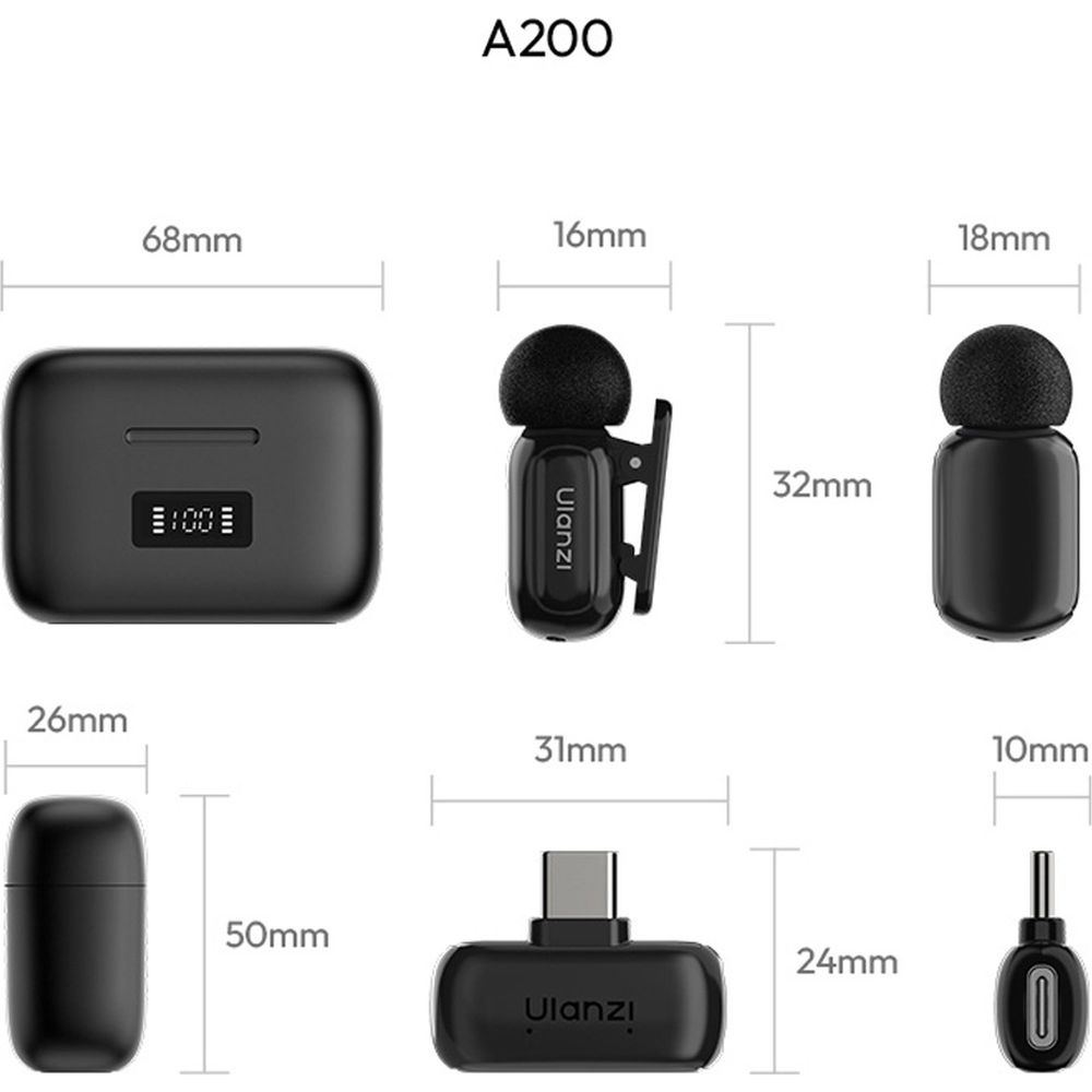 Ulanzi A200 Mini Mic Microphone sans Fil USB-C - Noir/Blanc