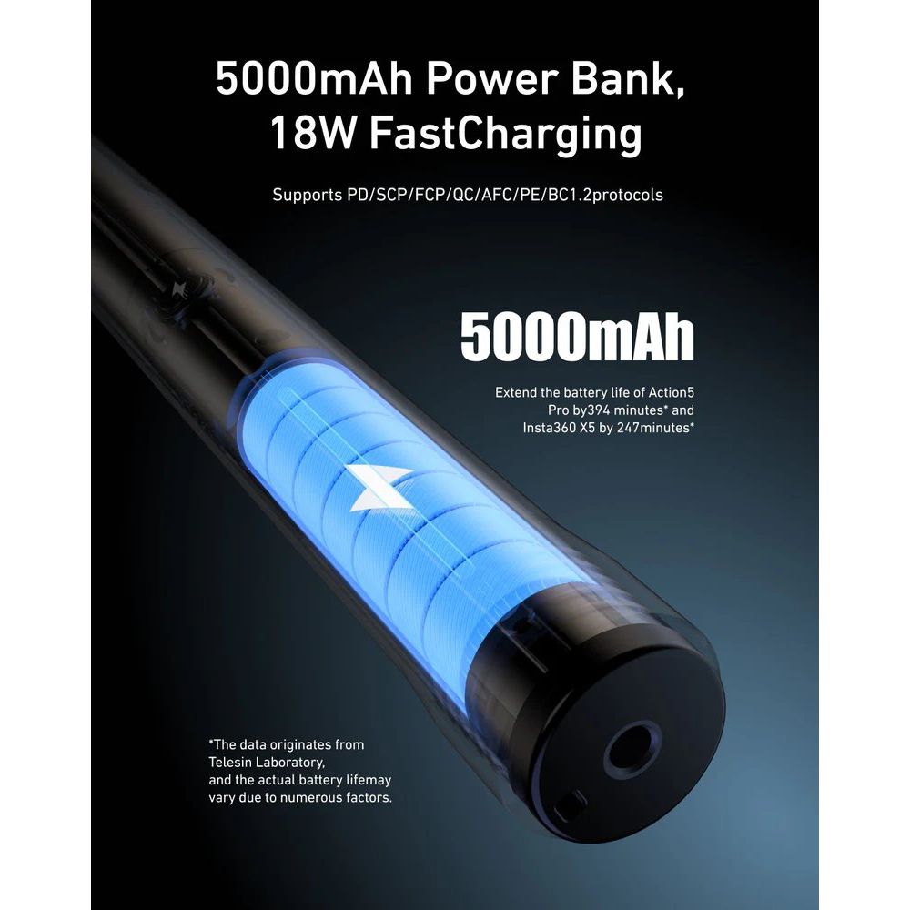 Telesin Power Perche à selfie 2.0 - 102 cm, 18 W, 5000 mAh