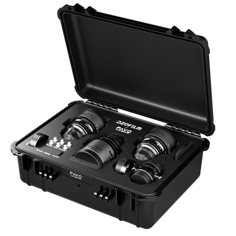 DZOFilm Pavo 2x Kit de 3 objectifs anamorphiques 65mm/180mm T2.8, 135mm T2.5 - Revêtement neutre - Monture PL&EF (mètre)
