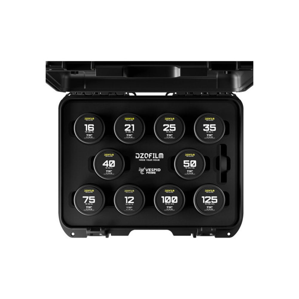 DZOFilm Vespid Prime Kit de 10 objectifs Cine - 21/25/35/40/50/75/100/125mm T2.1 + 12/16mm T2.8