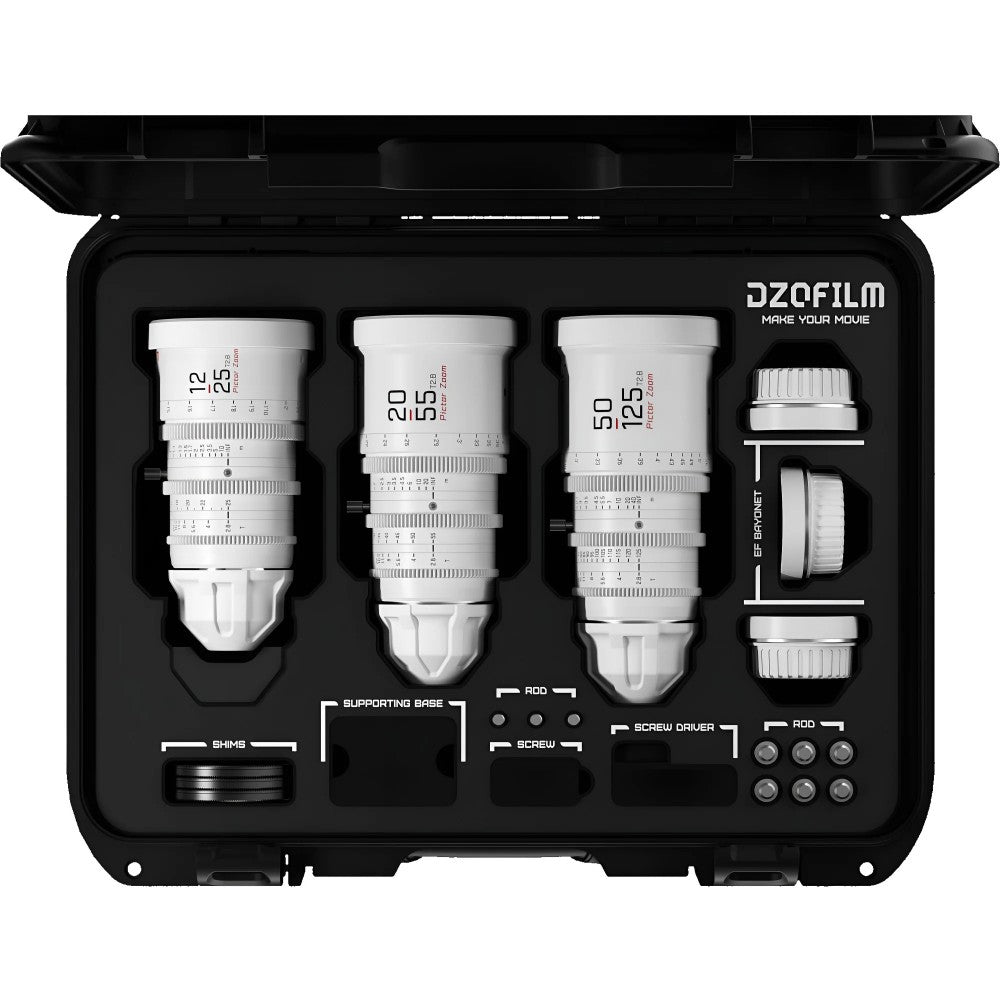 DZOFilm Pictor Zoom Kit 3 objectifs 12-25/20-55/50-125 T2.8 – Blanc