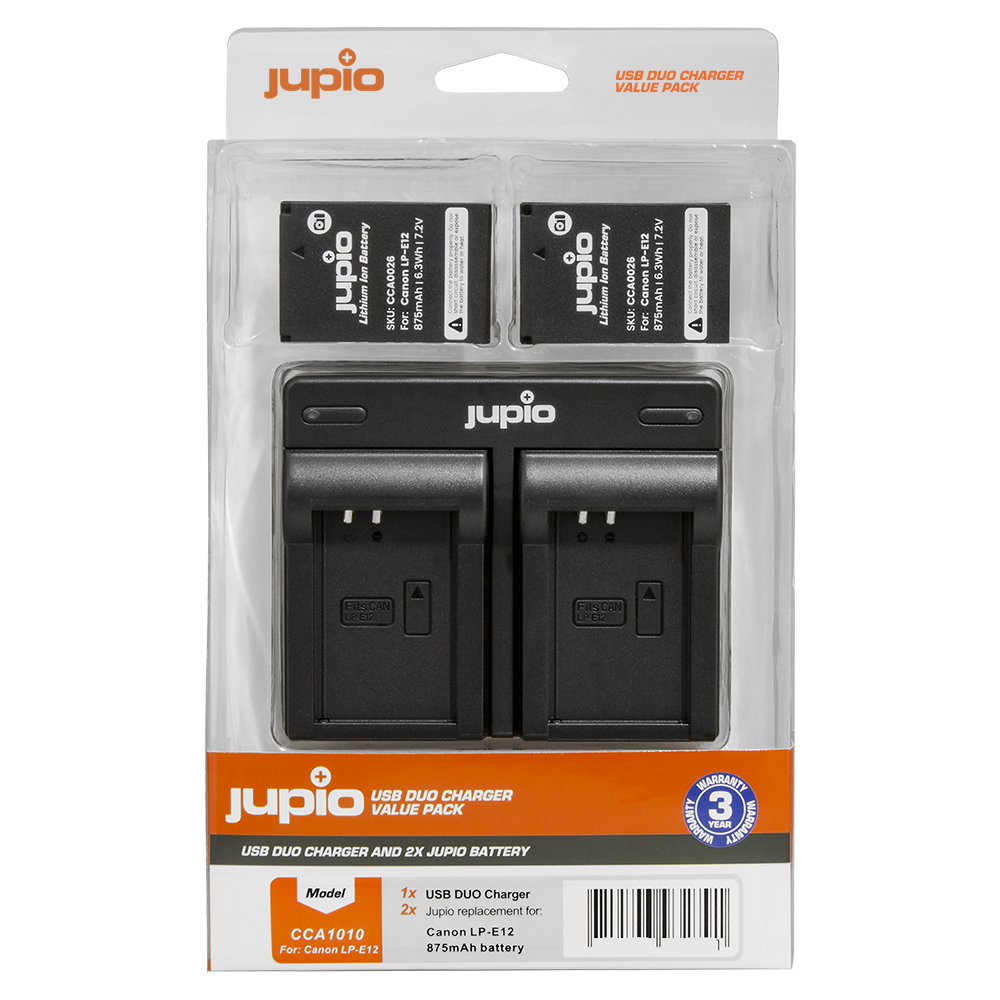 Jupio Value Pack: 2x Batterie LP-E12 + USB Chargeur Double V2