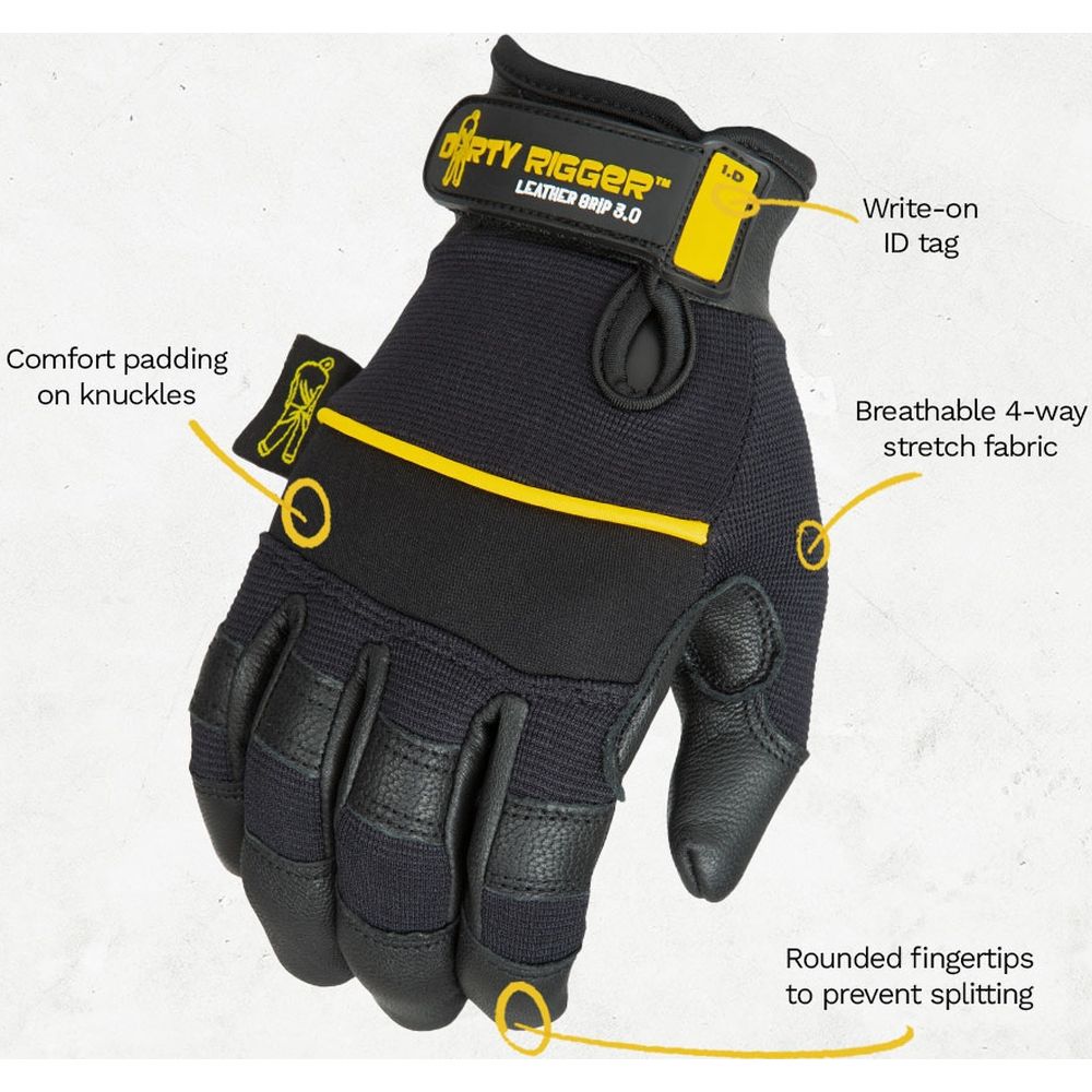 Dirty Rigger Gants en Cuir Poignée 3.0 à doigts complets, taille L