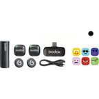 Godox C01 Kit 2 2,4 GHz Système de Microphone sans Fil Noir