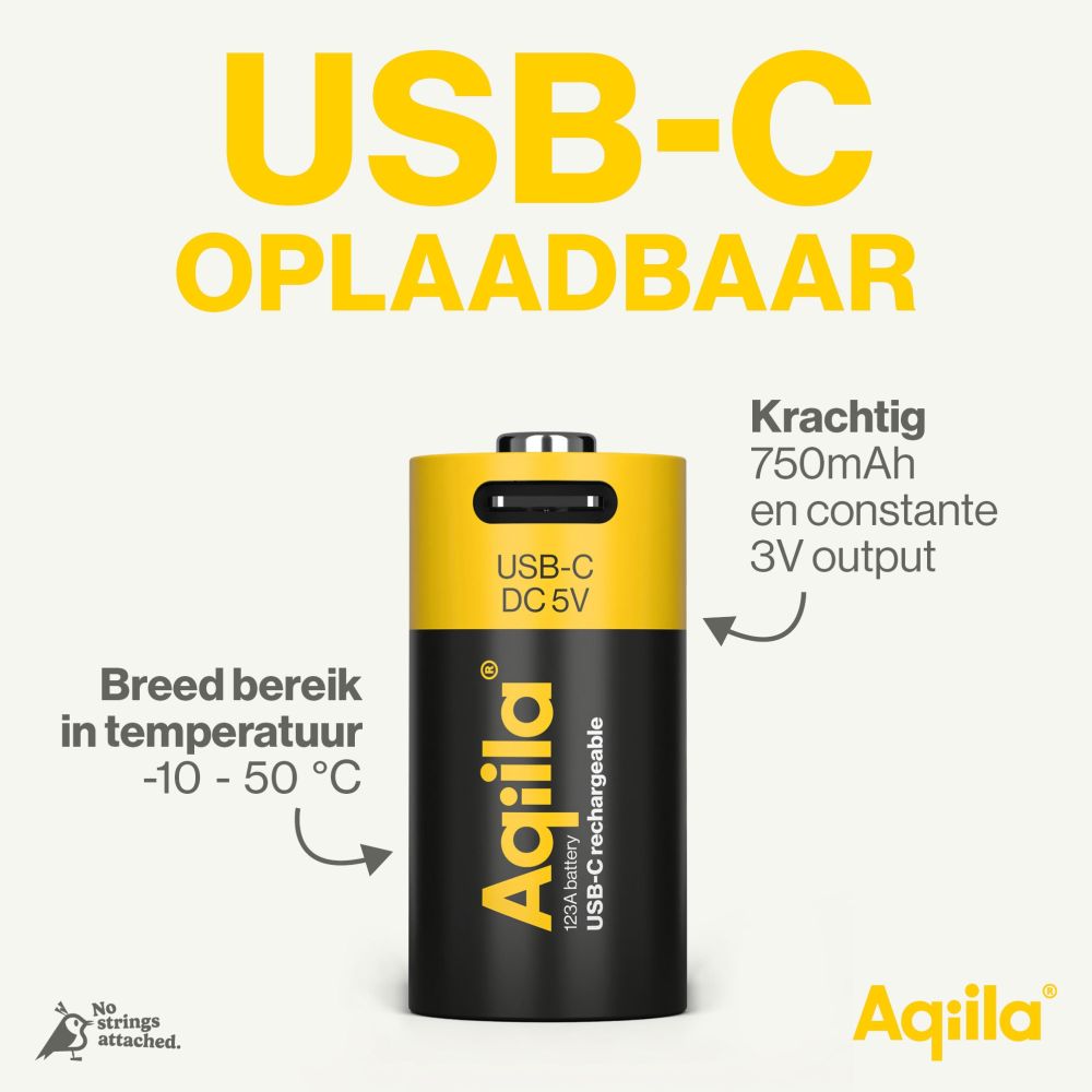 Aqiila CR123A USB-C Batterie Rechargeable 3V 750mAh Li-Ion (2x)