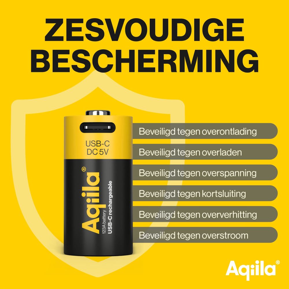 Aqiila CR123A USB-C Batterie Rechargeable 3V 750mAh Li-Ion (2x)