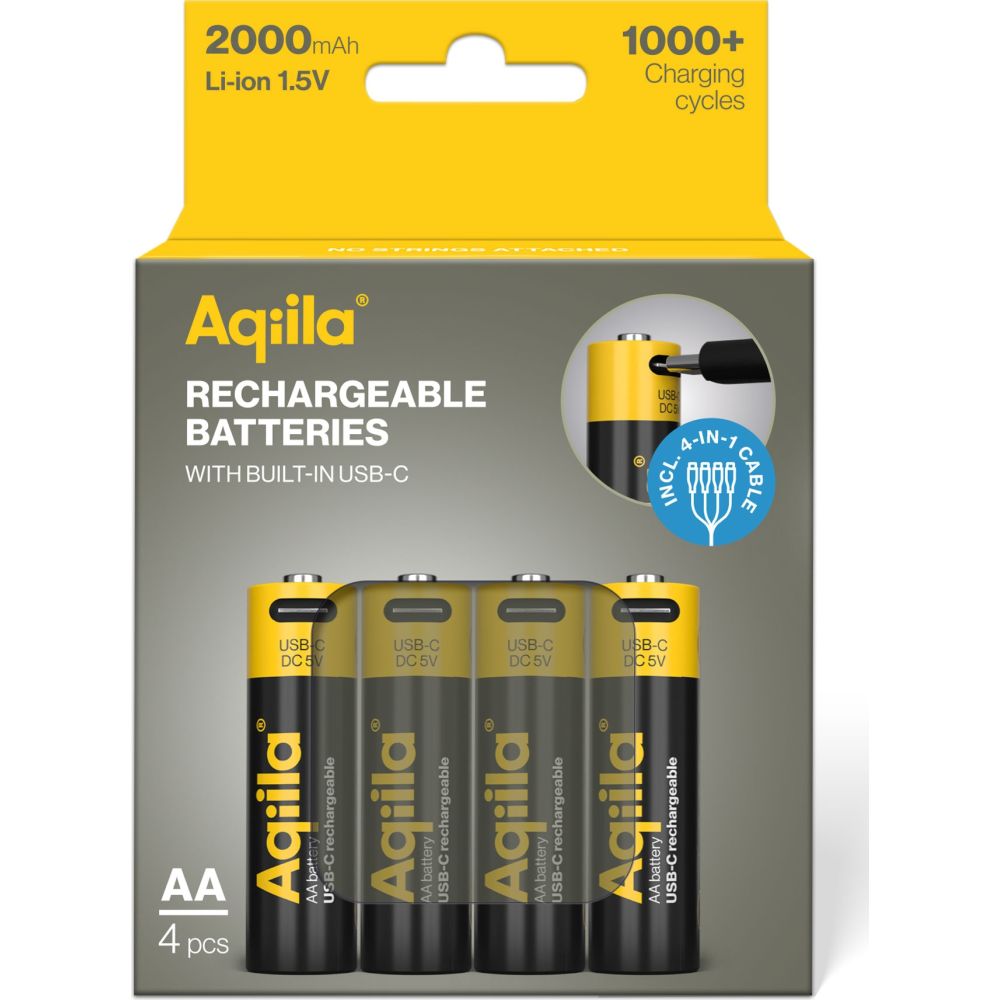 Aqiila AA USB-C Akku 1,5 V 2000 mAh Li-Ion (4x)