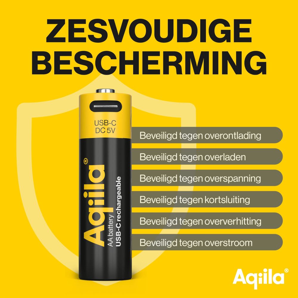 Aqiila AA USB-C Akku 1,5 V 2000 mAh Li-Ion (4x)