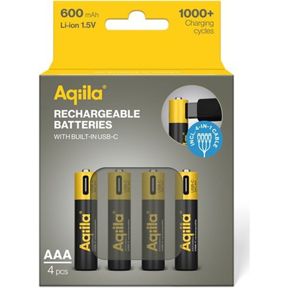 Aqiila AAA USB-C Piles rechargeables 1,5 V 600 mAh Li-Ion (x4)