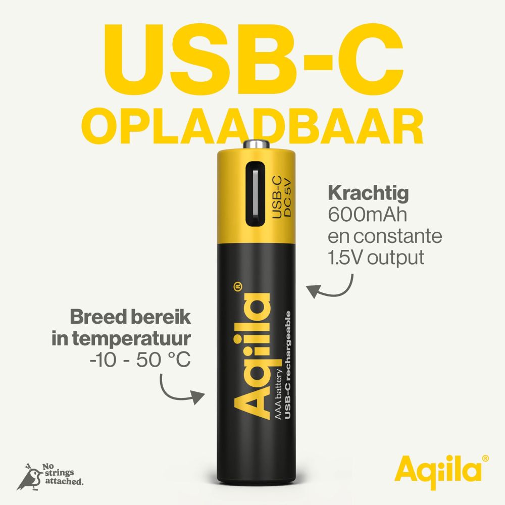 Aqiila AAA USB-C Piles rechargeables 1,5 V 600 mAh Li-Ion (x4)