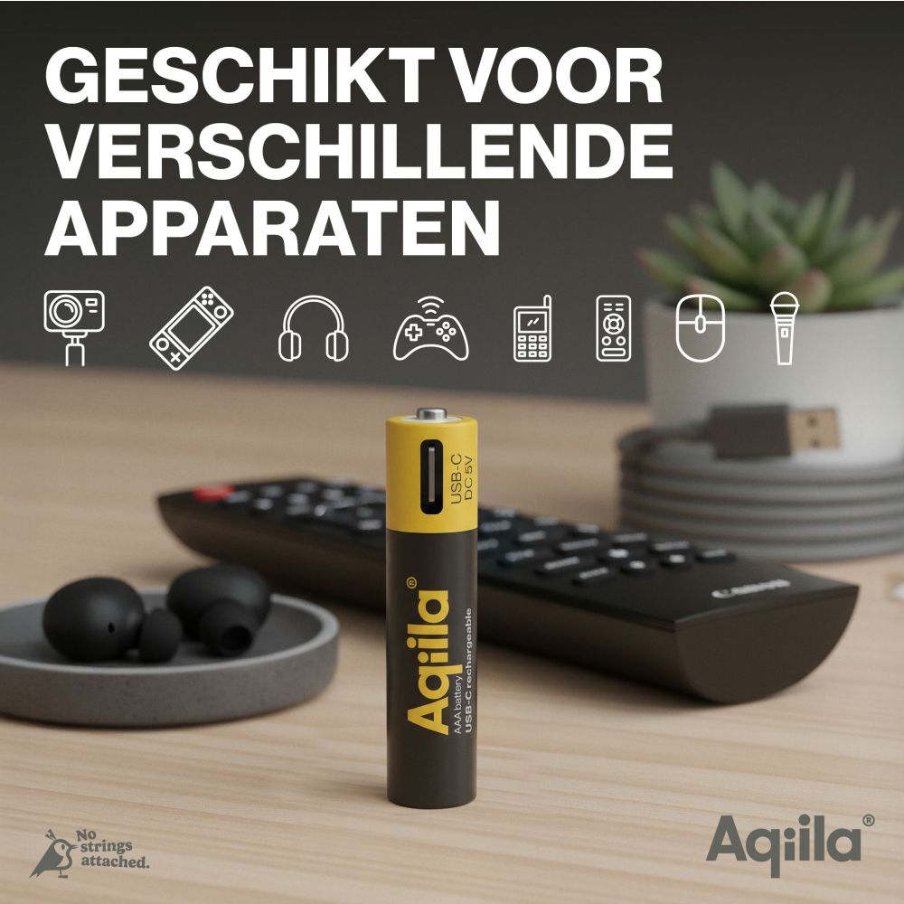 Aqiila AAA USB-C Piles rechargeables 1,5 V 600 mAh Li-Ion (x4)