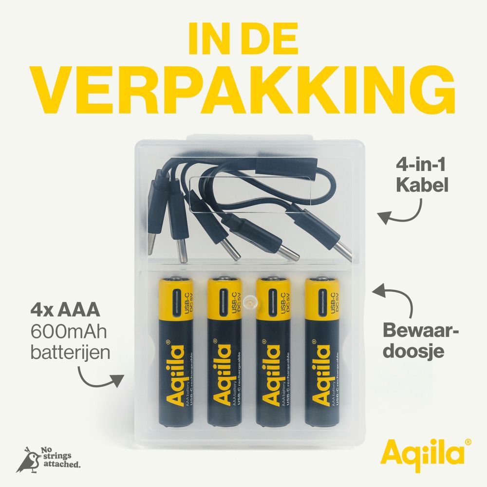 Aqiila AAA USB-C Piles rechargeables 1,5 V 600 mAh Li-Ion (x4)