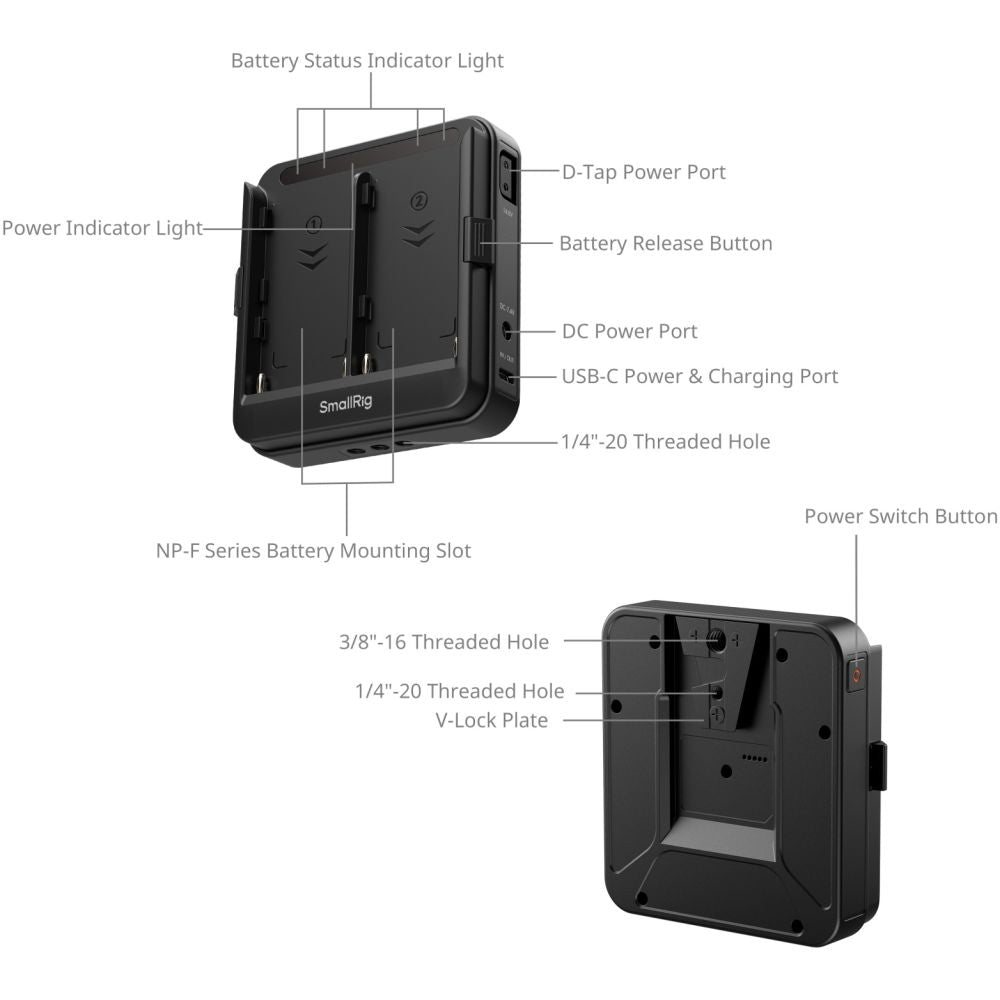 SmallRig 5537 Kit de plaque d'adaptation pour Batteries de type NP-F pour tiges LWS de 15mm (Compatible UPS)