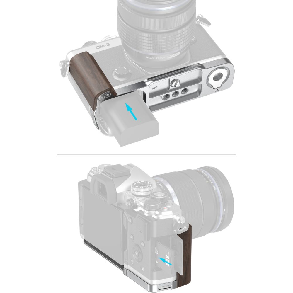 SmallRig 5563 L-förmige Montageplatte mit Holzgriff für OM SYSTEM OM-3