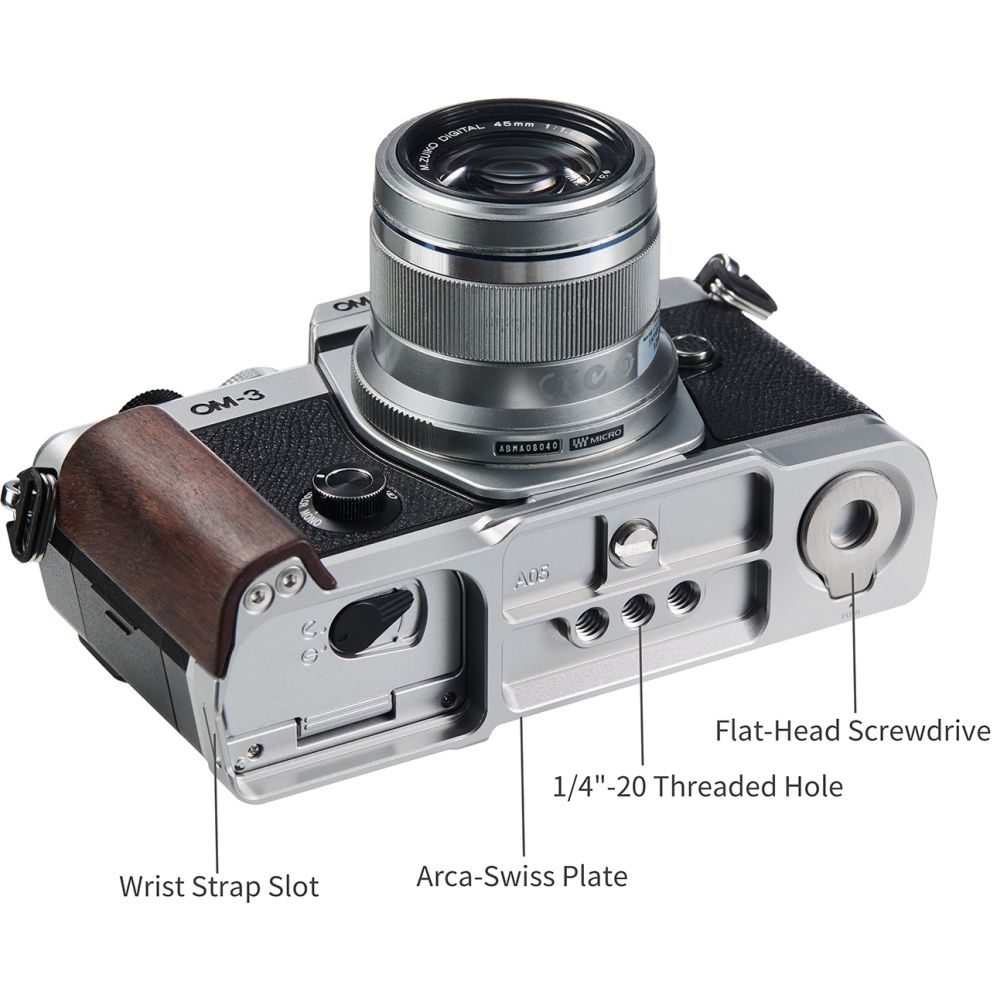 SmallRig 5563 L-förmige Montageplatte mit Holzgriff für OM SYSTEM OM-3