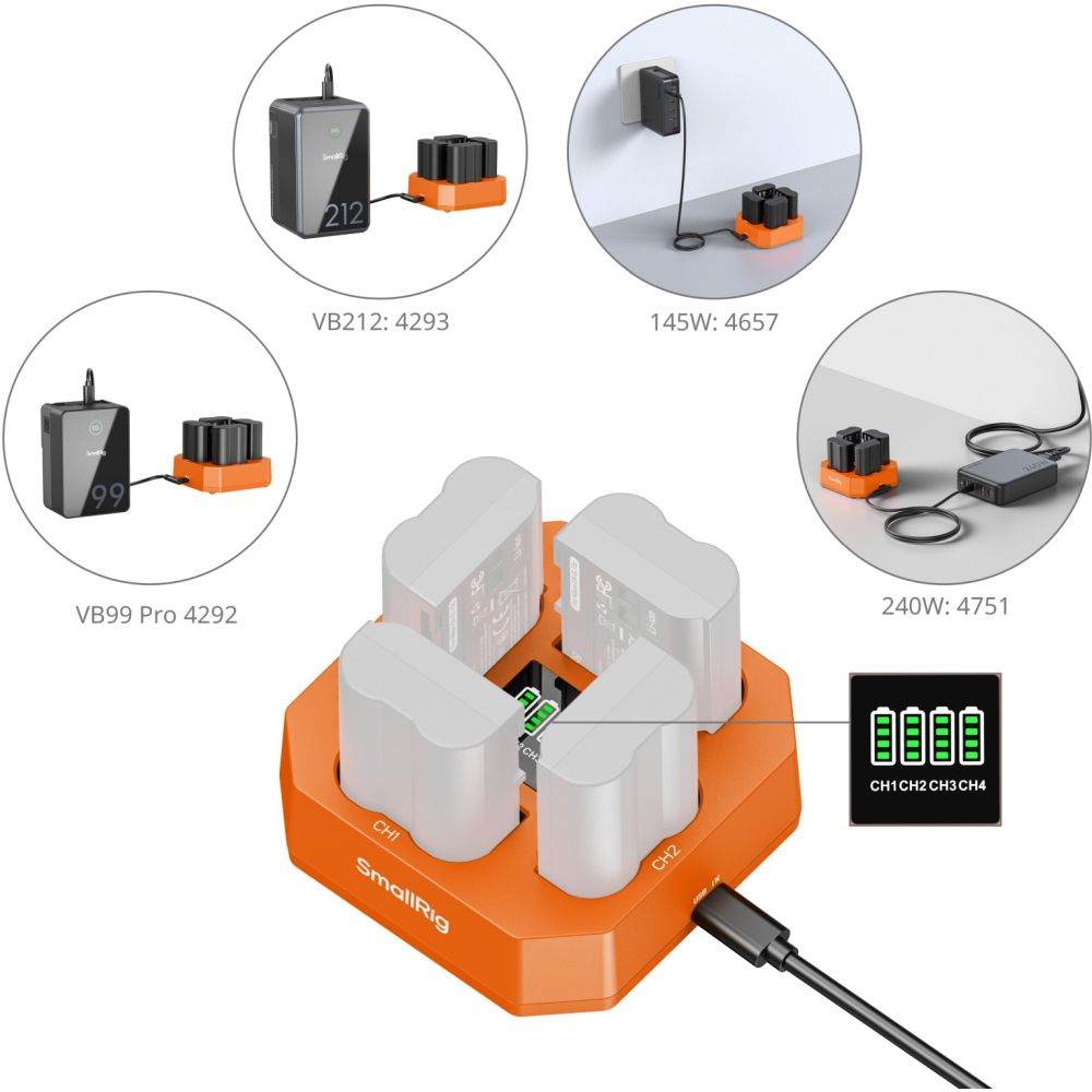 SmallRig 5747 Chargeur de batterie à quatre canaux pour caméra EN-EL15c