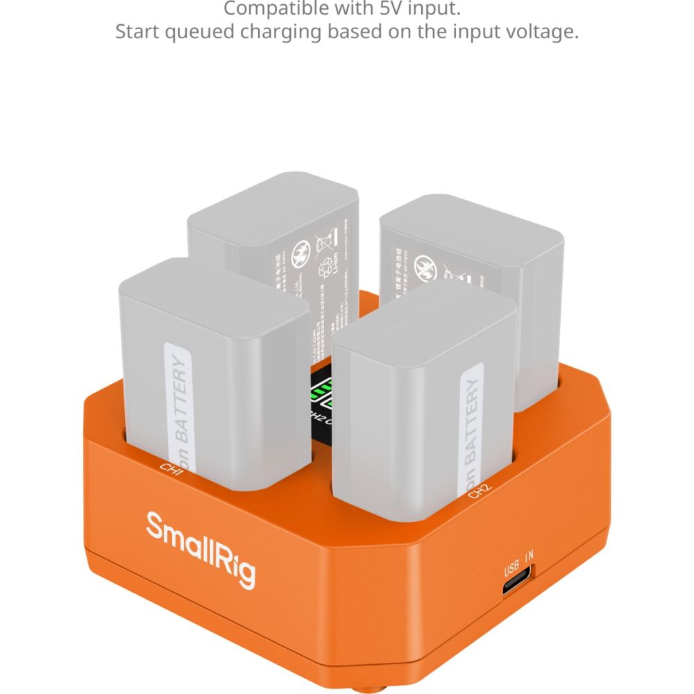 SmallRig 5749 Vierkanal-Kamera-Akkuladegerät für NP-FW50