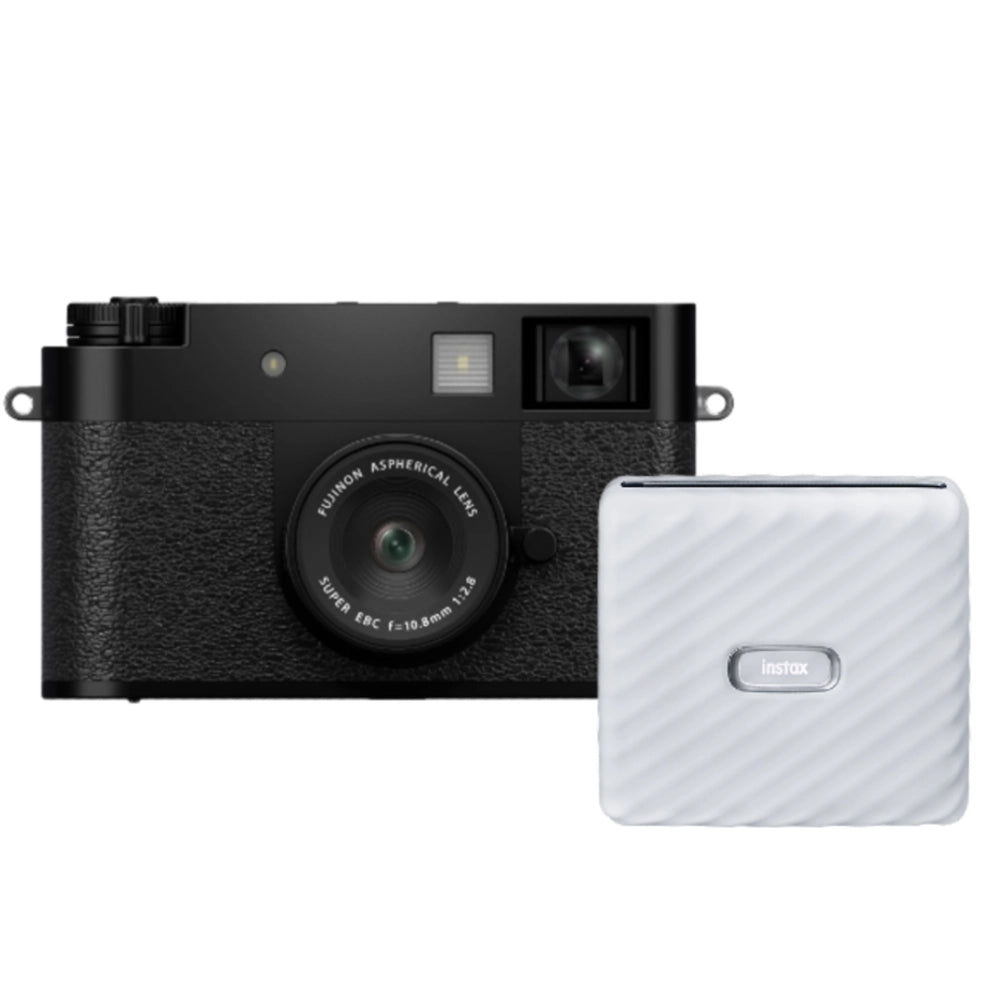 Fujifilm X Half Compact Camera: Black + INSTAX Link WIDE Ash White