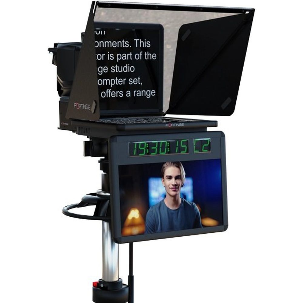 Fortinge VEGA 19-Zoll-Telepromptersystem mit Carbonhaube für ENG-/Studiokameras