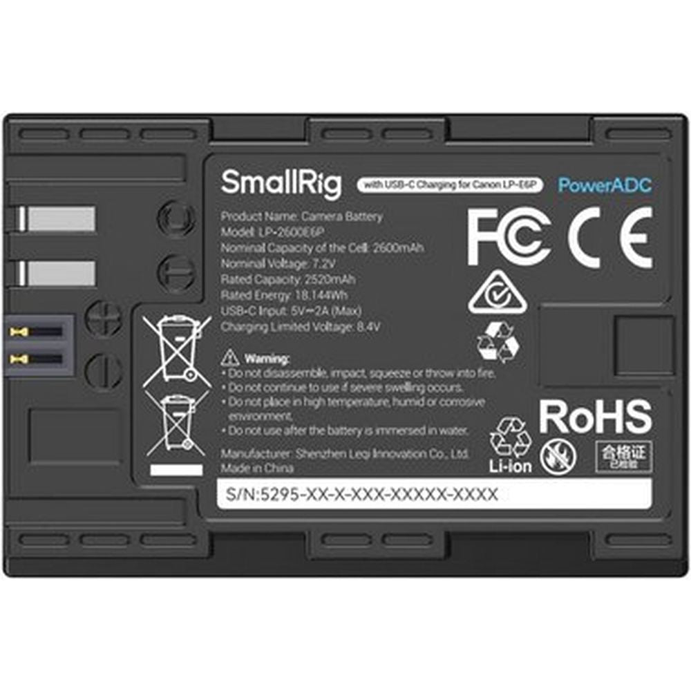 SmallRig 5295 Kameraakku mit USB-C-Ladeanschluss für Canon LP-E6P