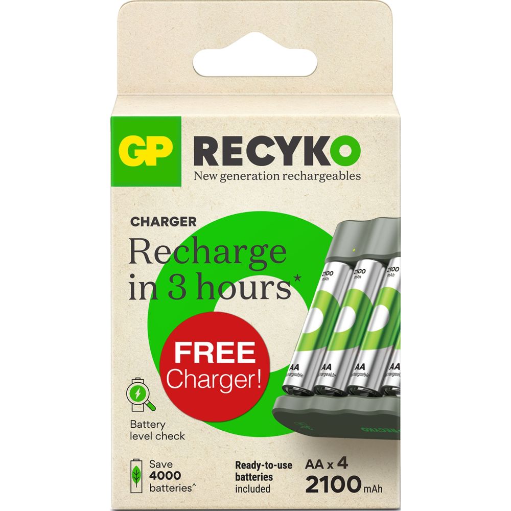 GP Chargeur RECYKO B441 avec 4 piles AA 2100 mAh