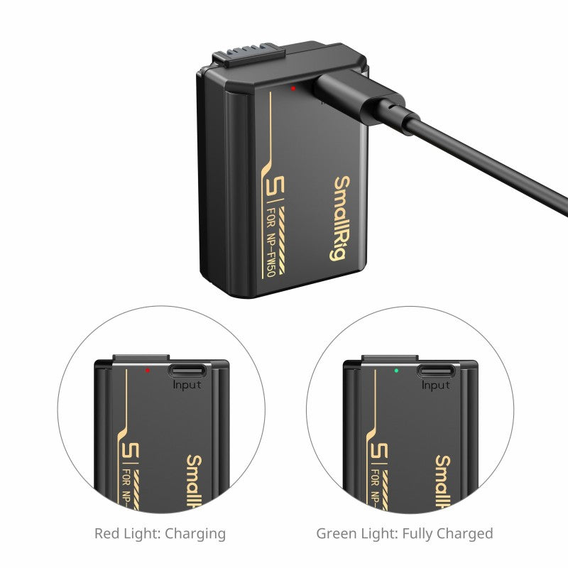 SmallRig 6097 Appareil Photo Batterie avec USB-C Charge pour Sony NP-FW50