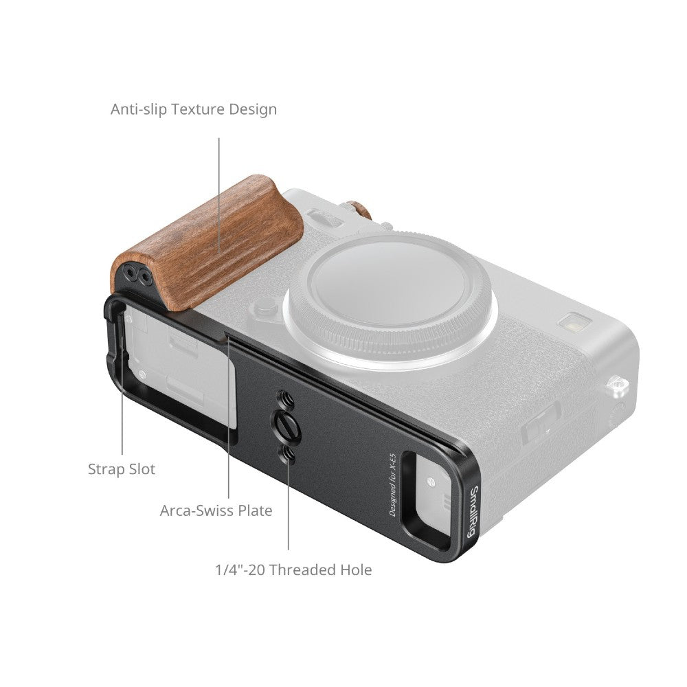 SmallRig 5985 L-Shaped Mount Plate mit Wooden Handle für FUJIFILM X-E5, Rosewood / Black