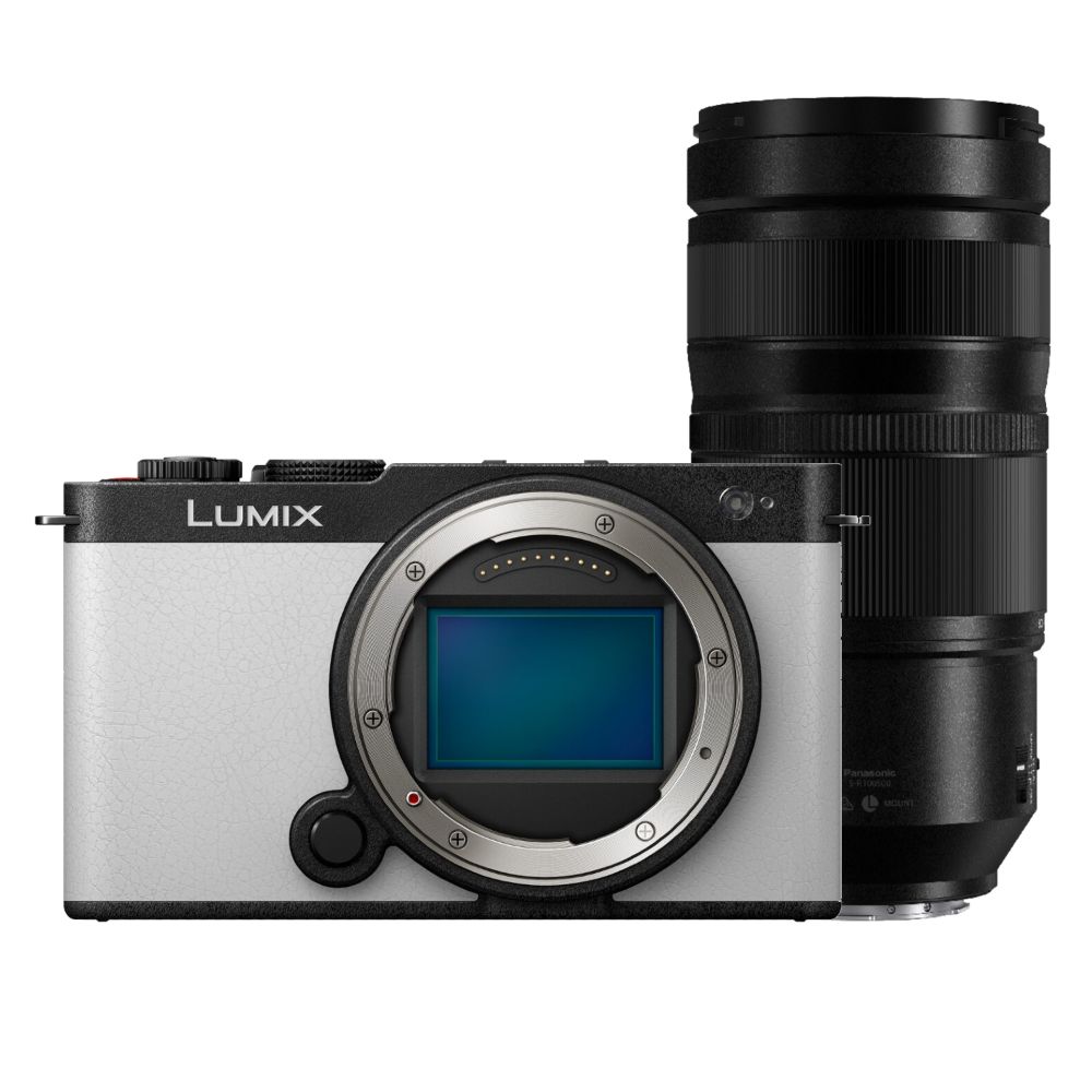 Panasonic Lumix S9 Gehäuse Smokey White + Lumix S 100-500mm f/5-7.1