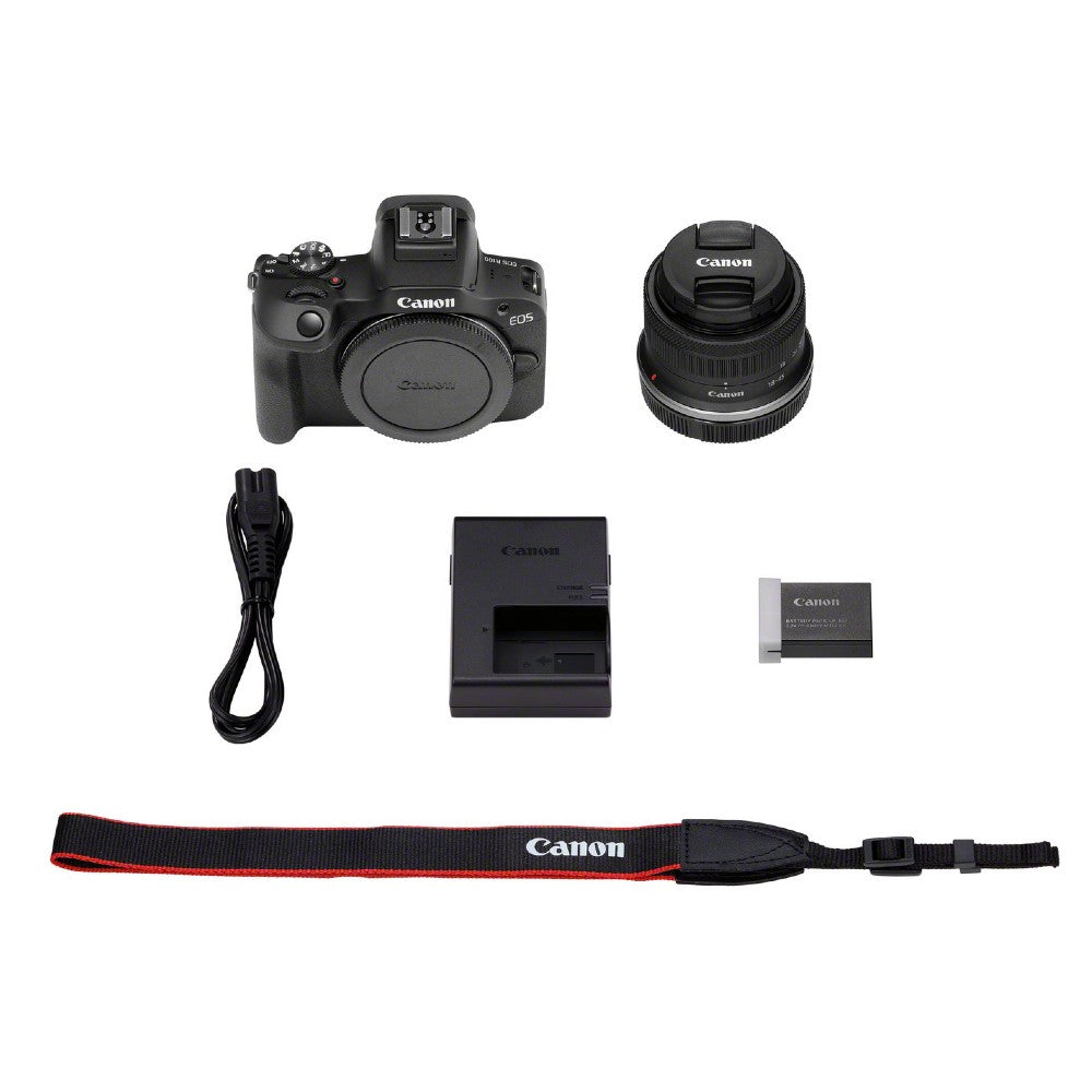 Canon EOS R100 + RF-S 18-45mm + Peak Design Cuff