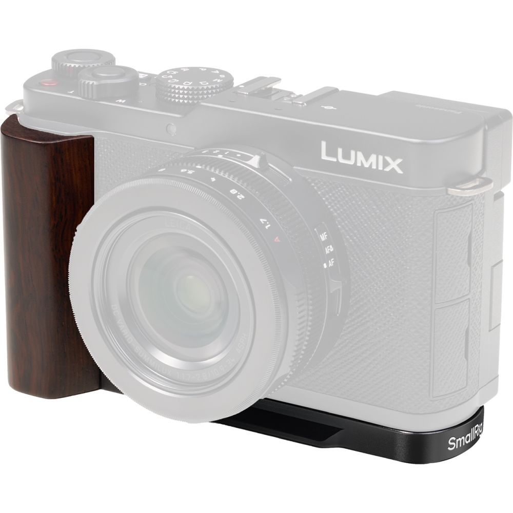SmallRig 5942 L-förmige Montageplatte mit Holzgriff für Panasonic LUMIX L10, schwarz