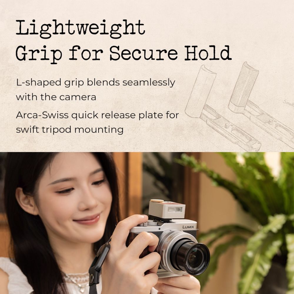 SmallRig 5942 L-förmige Montageplatte mit Holzgriff für Panasonic LUMIX L10, schwarz