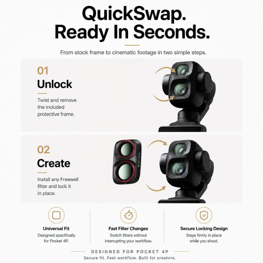 Freewell Osmo Pocket 4P ND16/PL Filtre - Noir