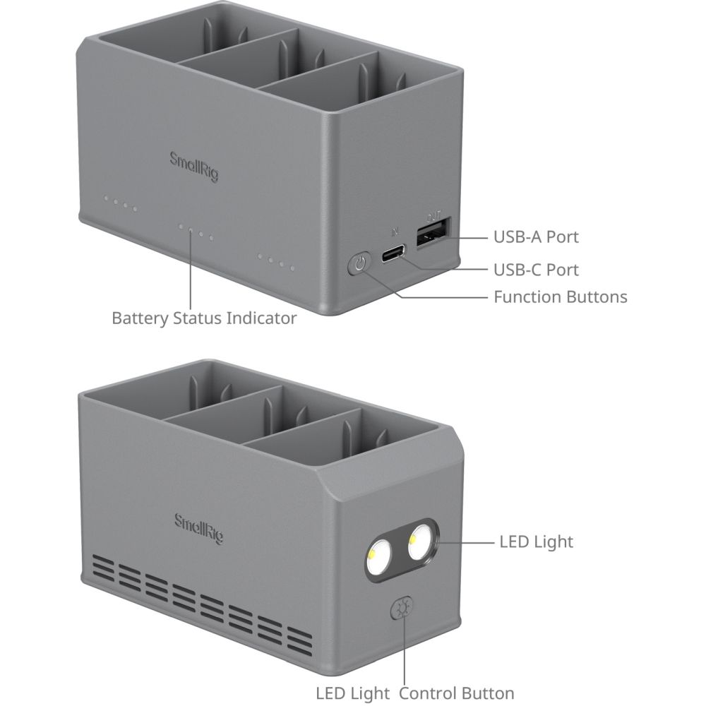 SmallRig 6502 100 W Chargeur de batterie pour DJI Mini 5 / 4 / 3 Pro