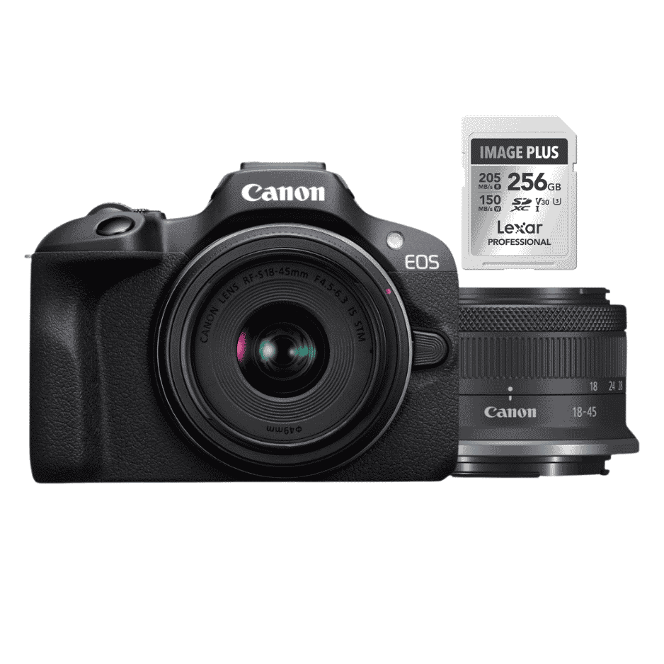Canon EOS R100 + RF-S 18-45mm IS STM + Lexar 256 GB SD-kaart 