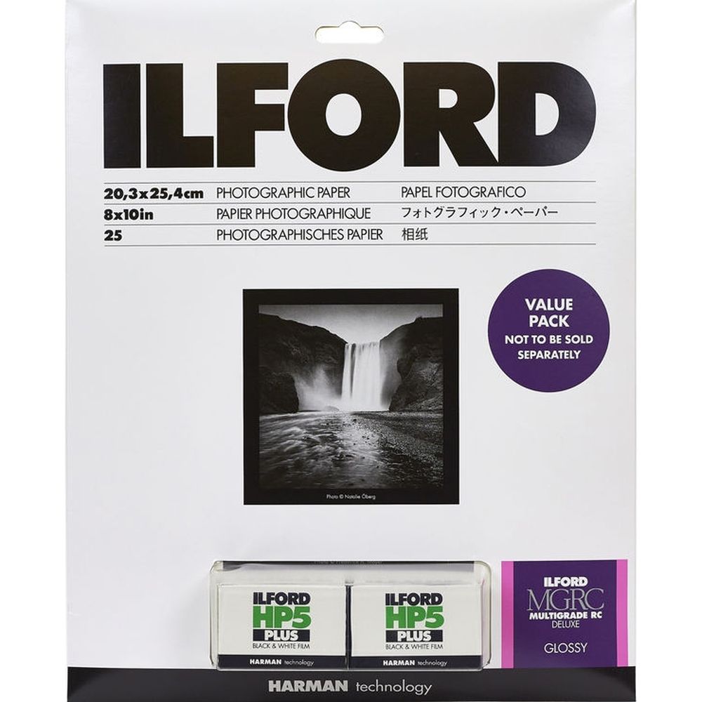 Ilford Multigrade RC Deluxe Glanzfolie 20,3 x 25,4 cm, 25 Blatt Vorteilspackung inkl. 2 x HP5 Plus Folien