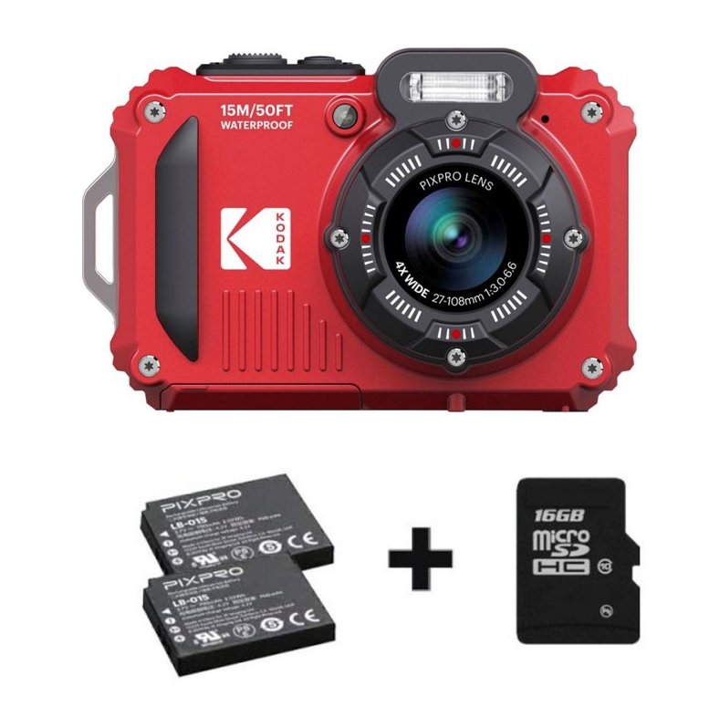 Kodak Waterproof PixPro WPZ2 rot 4x Zoom, WiFi + Zusatzakku + 16GB Speicherkarte
