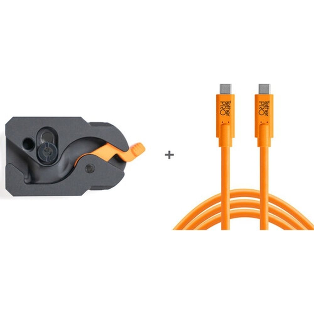 Tether Tools TetherGuard USB-C auf USB-C 4,6 m LeverLock & Kabel-Kit, gerade auf gerade, gut sichtbares Orange