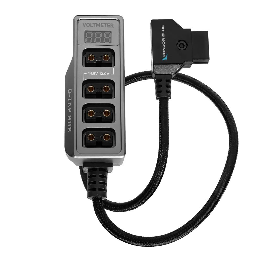 Kondor Blue 12V Metal D-Tap Hub 4 Way Port Power Tap Splitter (1/4"-20 Threads)