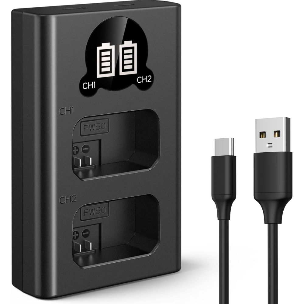 K&F Concept NP-FW50 Duales Batterieladegerät USB-C mit Display