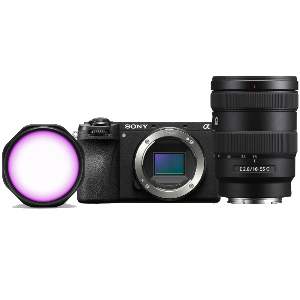 Sony Alpha 6700 + 16-55mm F/2.8 + Joby Beamo Reel Color RGB Video LED-Lampe